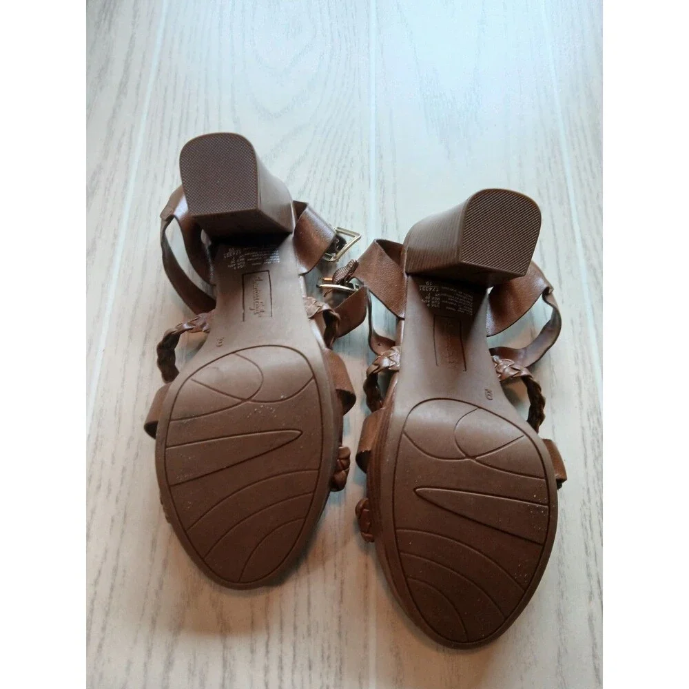American Eagle Women’s Brown Strappy Open Toe Block Heel Sandals Buckle Size 9